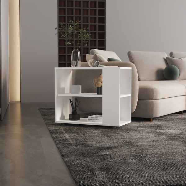 English Elm Garden 19.7" High Side Table White — Compact Two-Shelf End/Sofa Table, MDF, Stylish Storage Solution B200P286961