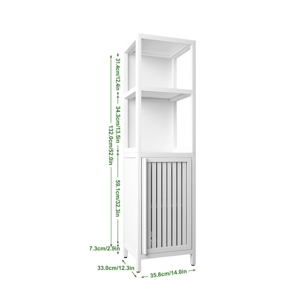 English Elm A 52ft White Linen Tower Bamboo Storage Cabinet — Slim Tall Freestanding Organizer for Small Spaces W2207P242507