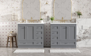 English Elm 72-inch Shaker Double Bathroom Vanity Gray Mdf with Resin Basins and Soft Close Storage N729P000029E