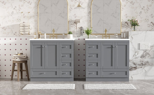 English Elm 72-inch Shaker Double Bathroom Vanity Gray Mdf with Resin Basins and Soft Close Storage N729P000029E