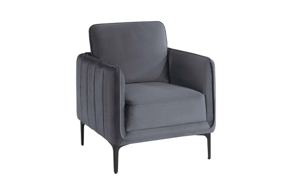 English Elm Beautiful Velvet Accent Chair with Vertical Channel Tufting, Plush Upholstery and L-Shaped Metal Legs Gray 31 L x 34 W x 21 H B011P369871
