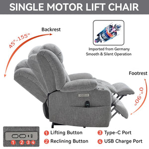 English Elm Up to 350 Lbs Chenille Power Lift Recliner with Massage Heat and Charging Ports W1803S00071