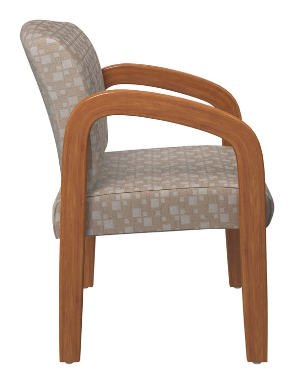 OSP Home Furnishings Medium Oak Wood Visitor Chair with Lumbar Support Taupe Fabric Seat for Office Reception Birch WD380-K106