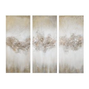 JLA Home Madison Park - Heavily Hand-Painted 3-Piece Canvas Triptych with Natural Rock Accents, Taupe Ombre & Subtle Glitter MP95C-0158