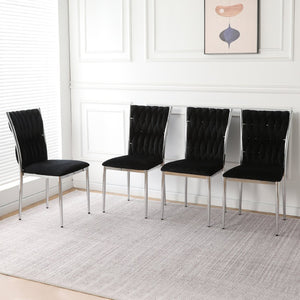 English Elm Modern Velvet Upholstered Dining Chairs Set of 2 with Electroplated Legs for Kitchen Black W210P301599