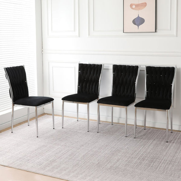English Elm Modern Velvet Upholstered Dining Chairs Set of 2 with Electroplated Legs for Kitchen Black W210P301599