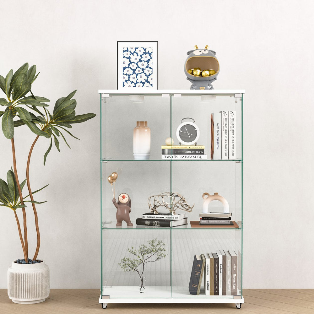 English Elm Modern Glass Display Cabinet With Led Lighting - Elegant 2-Door Showcase For Living Room & Bedroom W241P242928