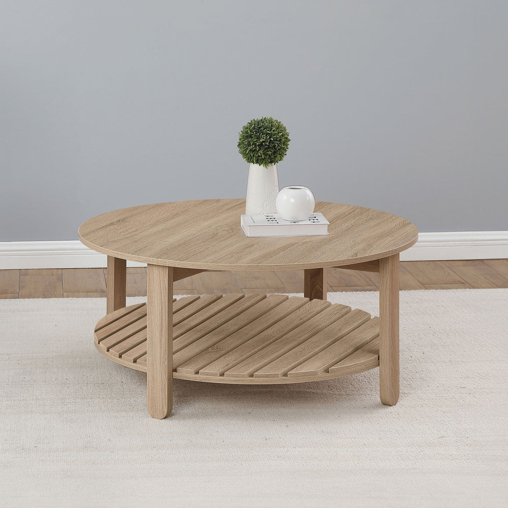 English Elm Altos Round Coffee Table With One Shelf - Rustic Charm, Ample Space, Stylish Design For Living Rooms B062P299832