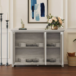 English Elm 49.33" Mirrored Lattice Buffet Cabinet with Adjustable Shelves Vintage Wood Grain Sideboard Light Gray W2899P372742