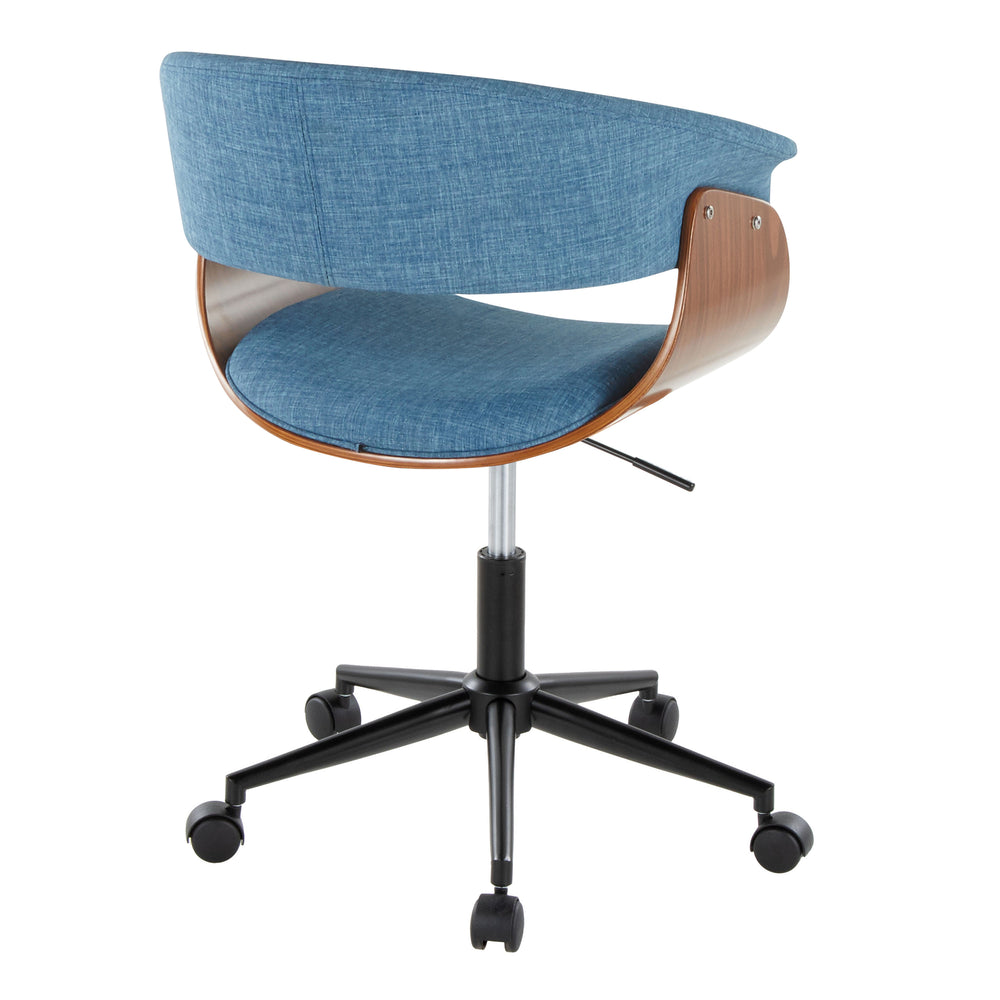 English Elm Vintage Mid-Century Modern Office Chair by LumiSource — Swivel Adjustable Upholstered Seat, Walnut Accents Blue B202P223930