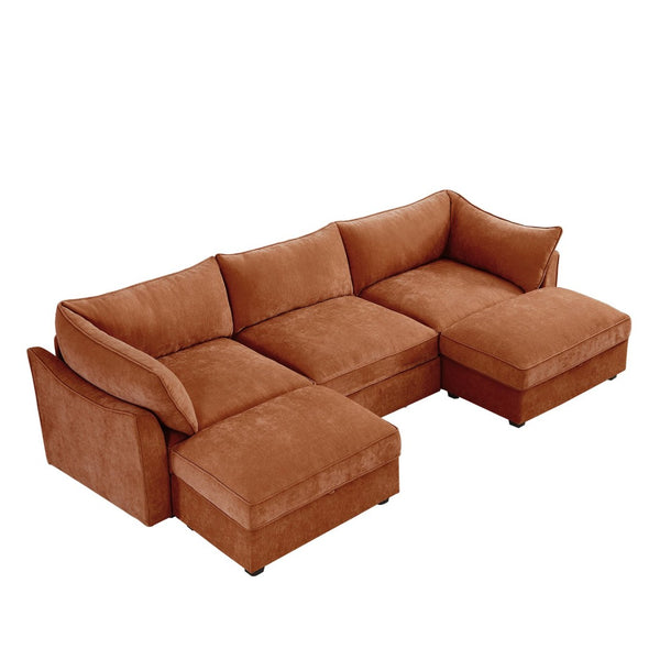 English Elm U Shape Modular 3-Seater Deep Seat Sofa With Ottomans, Stylish Storage & Cozy Chenille Comfort W3041S00207-GIGA