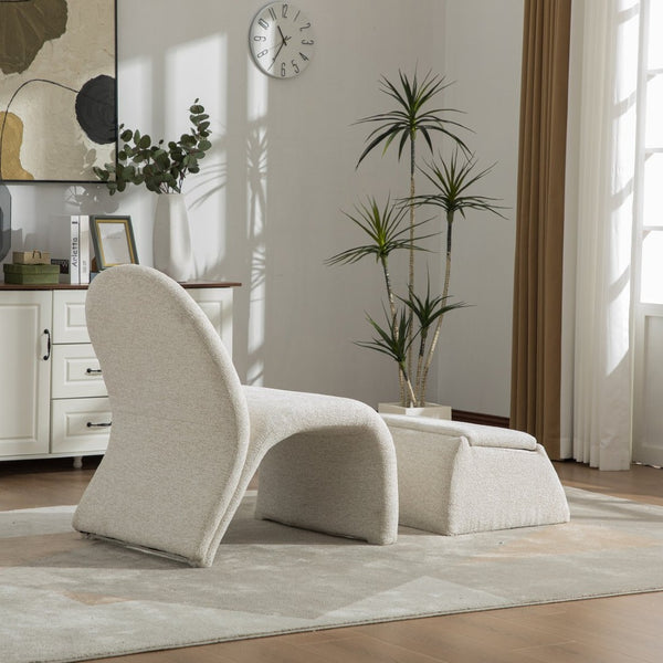English Elm 24.8 Inch Chenille Armless Accent Chair with Matching Storage Ottoman for Any Room Beige W3098P451468