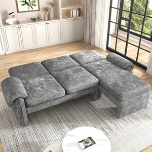 English Elm 94.1" Convertible Futon Sofa Bed L-Shaped Chenille Sleeper with Reversible Chaise, Adjustable Backrest and Pillows Gray N719S001770E