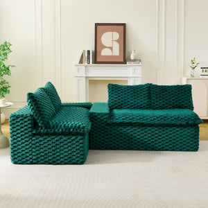 English Elm Luxury Turtle Velvet Multifunctional Sofa - Convertible Green Modular Seating for Family, 400lb Capacity W3371S00043