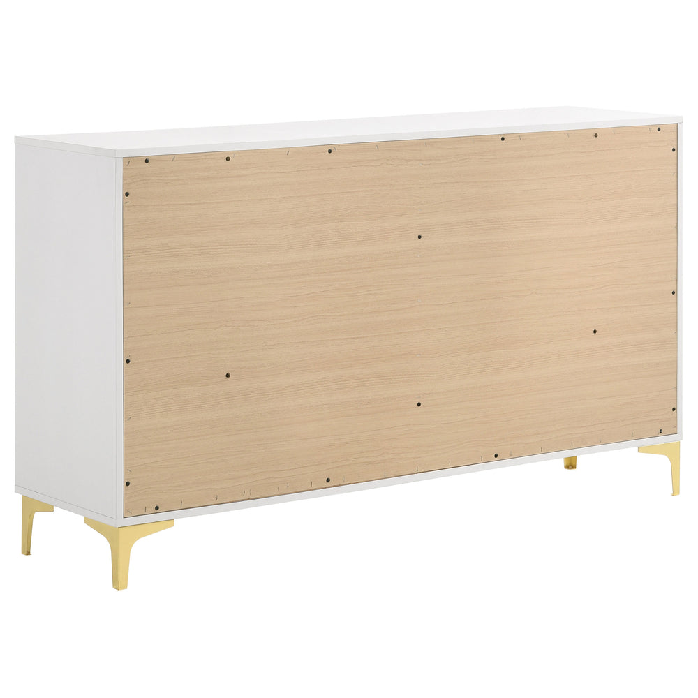 English Elm James White Glam 4-Piece Queen Bedroom Set with Tufted White Leatherette & Gold Accents, Modern Retreat B062S01375