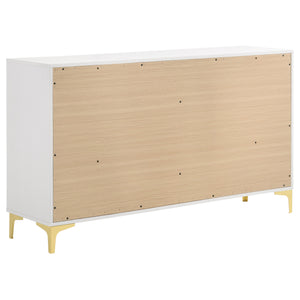 English Elm James White Glam 4-Piece Queen Bedroom Set with Tufted White Leatherette & Gold Accents, Modern Retreat B062S01375