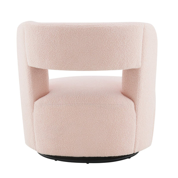 English Elm Swivel Teddy Fabric Barrel Chair with 360° Base, Plush Upholstery, Durable Plywood Frame, Cozy Seating Light Pink W2671P230457