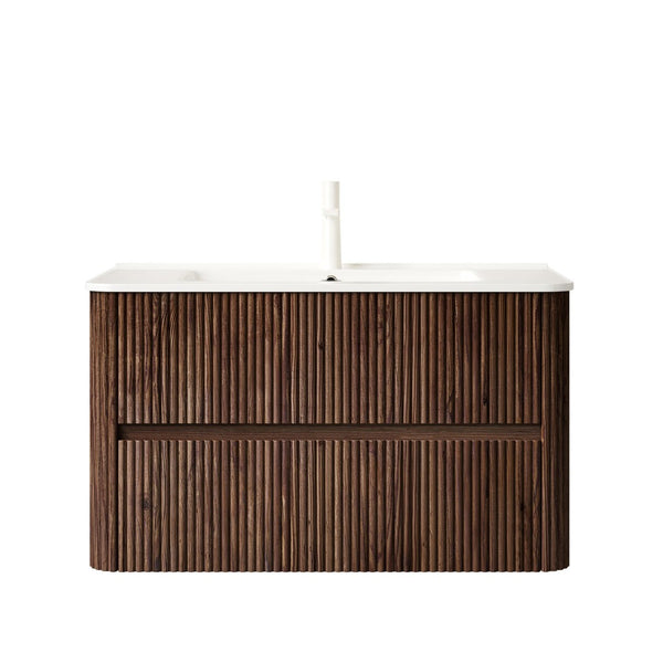 English Elm Noor Floating Bathroom Vanity 36 Inch Plywood Cabinet Walnut Finish Ceramic Basin W2615P386402