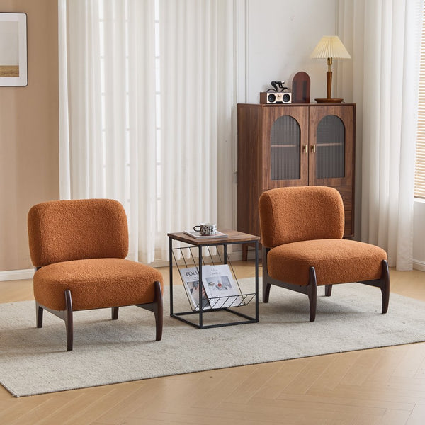 English Elm Christopher Knight Home® - [Set of 2] Boucle Lounge Chair with Rolled Backrest, Solid Wood Frame, Plush Durable Upholstery for Modern Spaces Orange N767P256376D_2