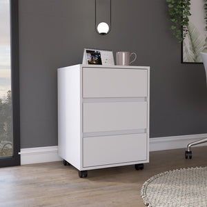 English Elm Artemisa 3-Drawer Filing Cabinet on Locking Casters, Particle Board White, 25.8" H Compact Storage B20091891