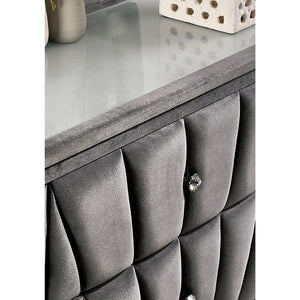 English Elm Fabric Art Deco Velvet Nightstand with 2 Drawers, Gray — Glam Vintage Upholstery, Chrome Feet, Diamond Pulls B016P252815