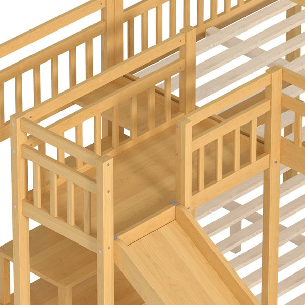 English Elm Full Bunk Bed with Trundle Bookshelf Storage Pine Frame Car Design for Kids Natural W1580S00303