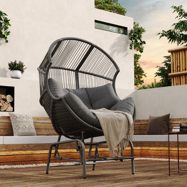 English Elm Christopher Knight Home® - Palos Outdoor Wicker Glider Chair - Weather-Resistant Dark Gray With Plush Cushions For Relaxation N775P191232G