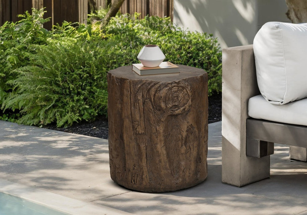 English Elm Accent Tree Stump Round Side Table Walnut Finish Organic Sculptural Indoor Outdoor Use B2710P461668
