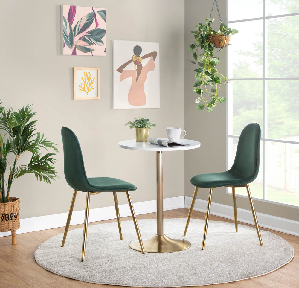 English Elm Pebble Adjustable Dining or Bar Table – Gold Metal Base, White Wood Top, Seats Two, Contemporary Glam B202P223363