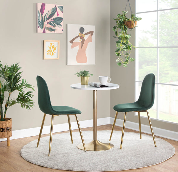 English Elm Pebble Adjustable Dining or Bar Table – Gold Metal Base, White Wood Top, Seats Two, Contemporary Glam B202P223363