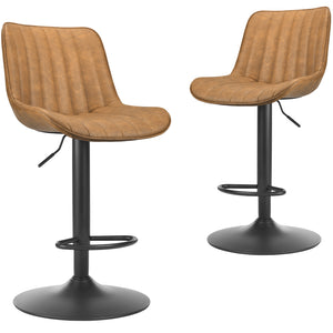English Elm Bar Stools Set Of 2 - Stylish Swivel Adjustable Height Chairs In Brown Pu Leather For Kitchen & Bar T3623P363863