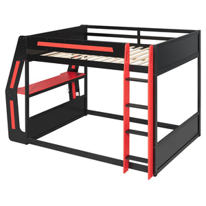 English Elm Full-size Gaming Loft Bed with Integrated Rgb Desk Usb Ports and Esports Frame Red LT000239AAR