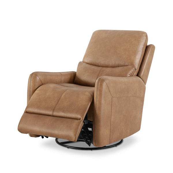 English Elm Jennifer Taylor Home - Dublin 30" Swivel Power Recliner Arm Chair in Saddle Faux Leather with 360° Base and Plush Foam Support Brown B2719P328580