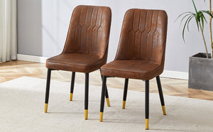 English Elm Brown Velvet Dining Chair Set of Two with Black Metal Legs and Gold Accent Detail W1151P211986