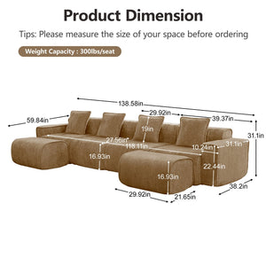 English Elm Streamlined Modular U-shape Sectional Velvet Sofa with Cloud Comfort and Movable Ottomans Brown W3041S00377