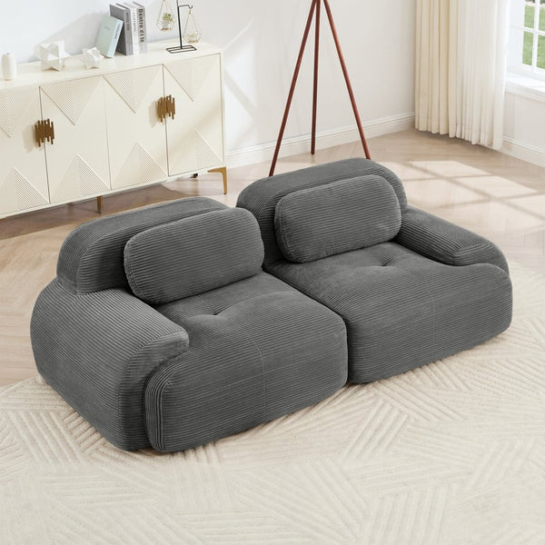 English Elm 82'' Curved Modular Sofa Corduroy Upholstered Two Seat Living Room Lounge Grey W714P323646