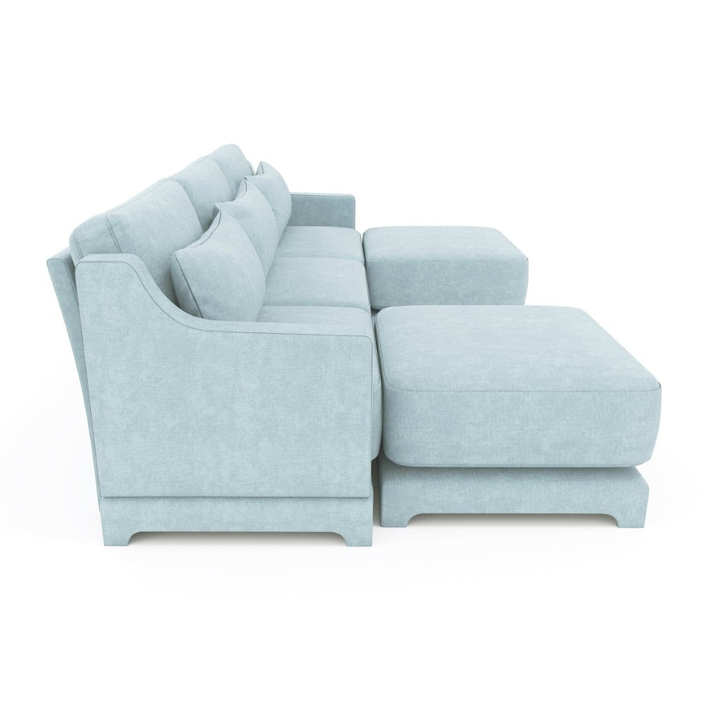 English Elm Three-Seater Sofa With Movable Ottomans & Lumbar Pillow - Elegant Sky Blue Chenille Design For Comfort W714S01208-GIGA