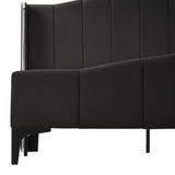 English Elm Queen Size Pu Leather Upholstered Platform Bed, Headboard With Wingback and Metal Bar Accents, No Box Spring Required, Black