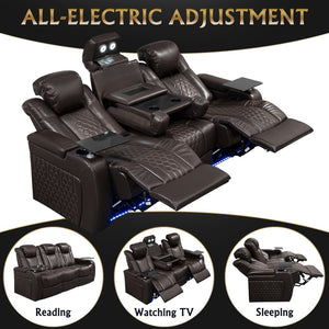 English Elm Fa-601-coffee-1uc Nappa Leather Power Recliner Rgb Lighting Home Theater Seating D1048117462