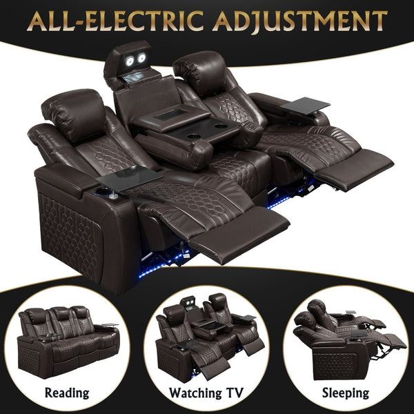 English Elm Fa-601-coffee-1uc Nappa Leather Power Recliner Rgb Lighting Home Theater Seating D1048117462