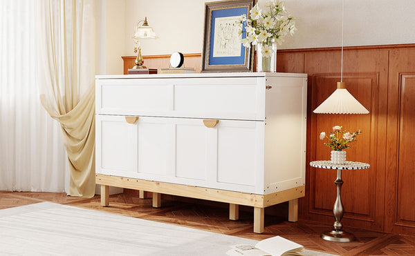 English Elm Queen Murphy Wall Bed Solid Pine Cabinet with Drawer Modern Space Saving Design White N708P243886K