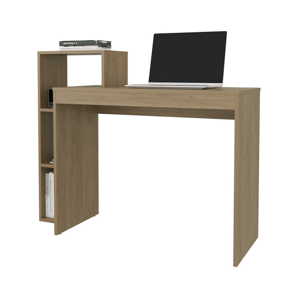English Elm Salomé Compact Computer Desk with Open Shelves, Natural Oak Finish — Space-Saving 43.3"W Workstation B128P263727