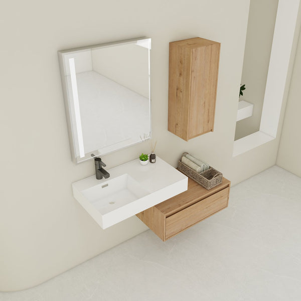 English Elm 30 Inch Wall-Mounted Bathroom Vanity With Resin Sink, Soft Close Drawer & Storage Cabinet - Modern Design W999S00267