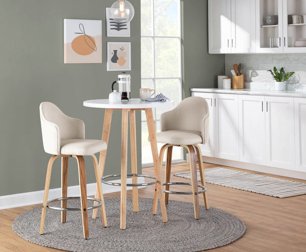 English Elm Fixed-height Swivel Counterstools Mahogany Wood Chrome Footrest Velvet Seat Set of 2 Cream B202S01780