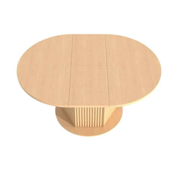 English Elm Round Adjustable Dining Table 47–63" for 4–6, Light Brown MDF & Rubberwood, Bump-Texture Base, 300lb Capacity W1347P296655