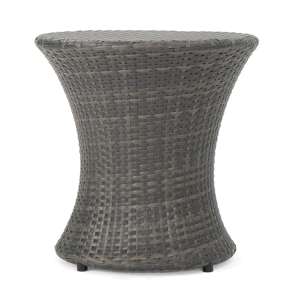 English Elm Christopher Knight Home® - KONO PE Rattan Hourglass Side Table 20" Compact No-Assembly Indoor Outdoor Accent Table Grey 53144.00GRY