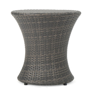 English Elm Christopher Knight Home® - KONO PE Rattan Hourglass Side Table 20" Compact No-Assembly Indoor Outdoor Accent Table Grey 53144.00GRY