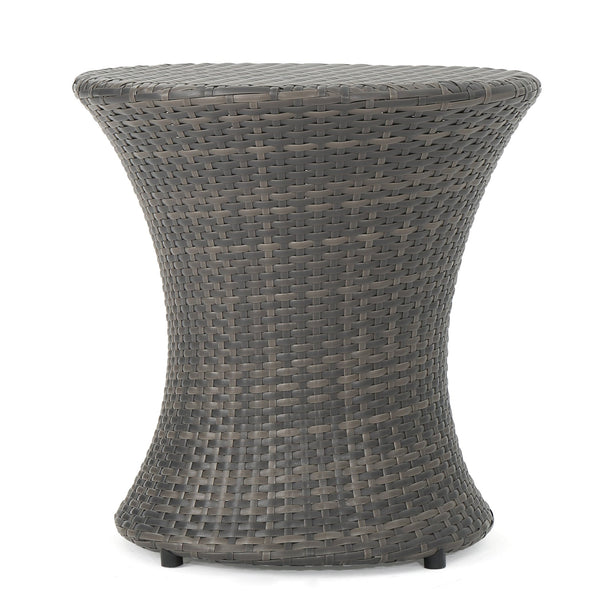 English Elm Christopher Knight Home® - KONO PE Rattan Hourglass Side Table 20" Compact No-Assembly Indoor Outdoor Accent Table Grey 53144.00GRY