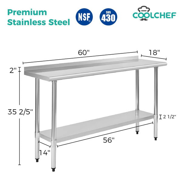 English Elm 18" X 60" Stainless Steel Nsf Certified Prep Table with Backsplash and Undershelf W3629P365463
