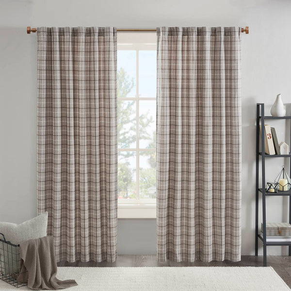 JLA Home Madison Park - Plaid Yarn-Dyed Grey Curtain Panel with Fleece Backing for Insulation, Privacy, Rustic Charm Brown MP40-6767